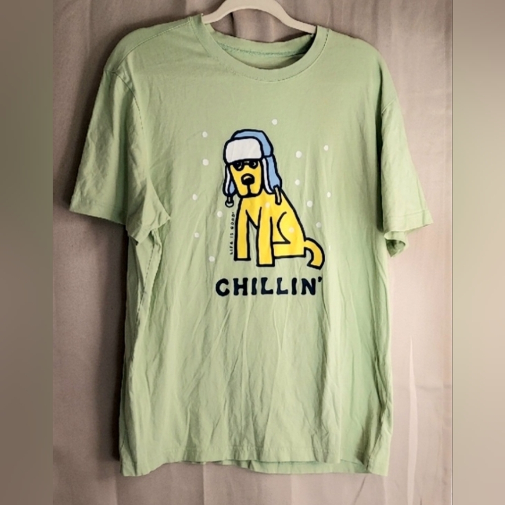 Life Is Good Tee, Size Large, Light Green, Dog Chillin Graphic Short‎ Sleeves